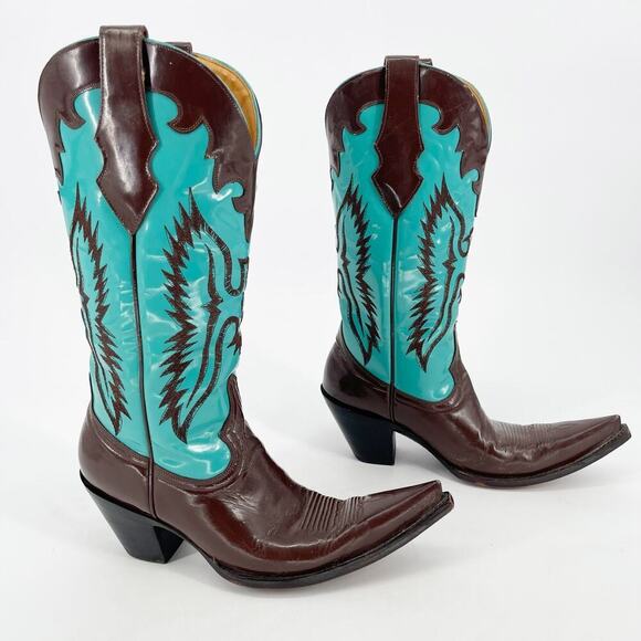 Old Gringo Brown Turquoise Eagle Elvis Patent Leather Western Cowgirl Boot sz 7 - Picture 1 of 11
